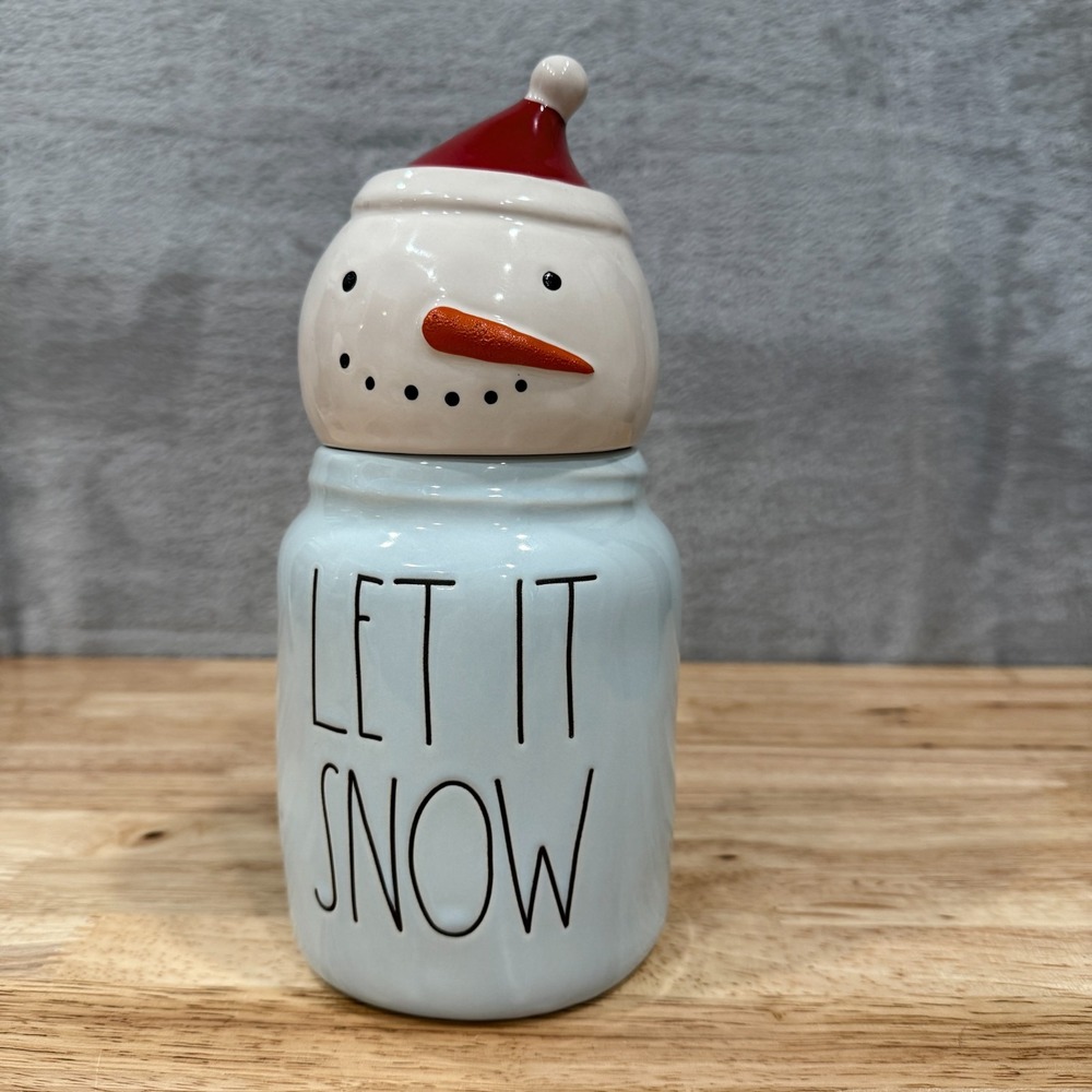 Rae Dunn Let It Snow Snowman Head Ceramic Canister‎ Christmas Holiday Jar Blue